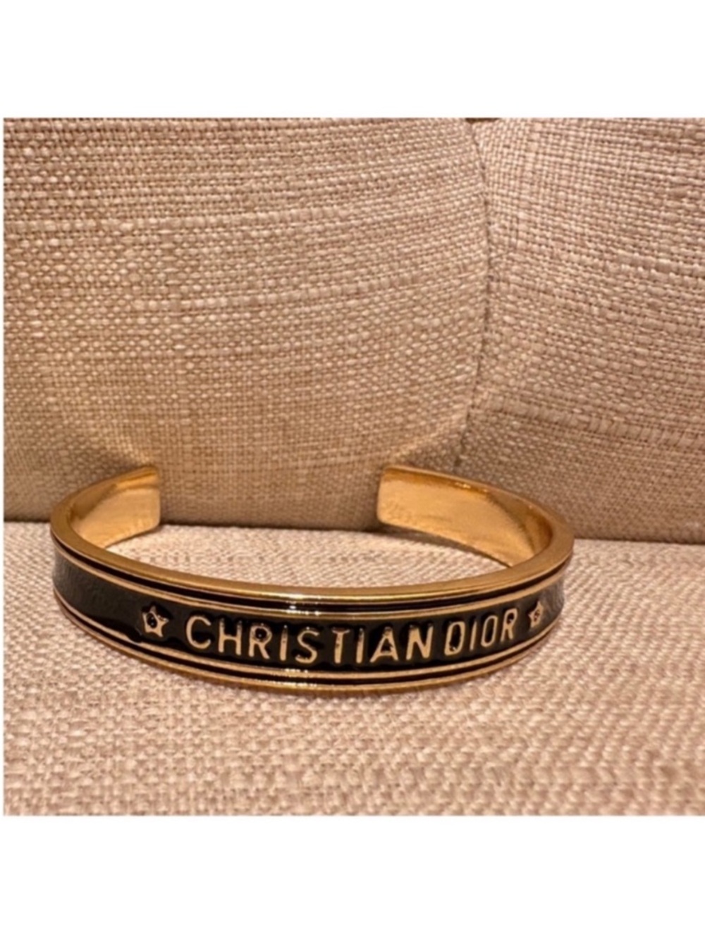 Dior Black and Gold CHRISTIAN DIOR Logo Cuff Bracelet